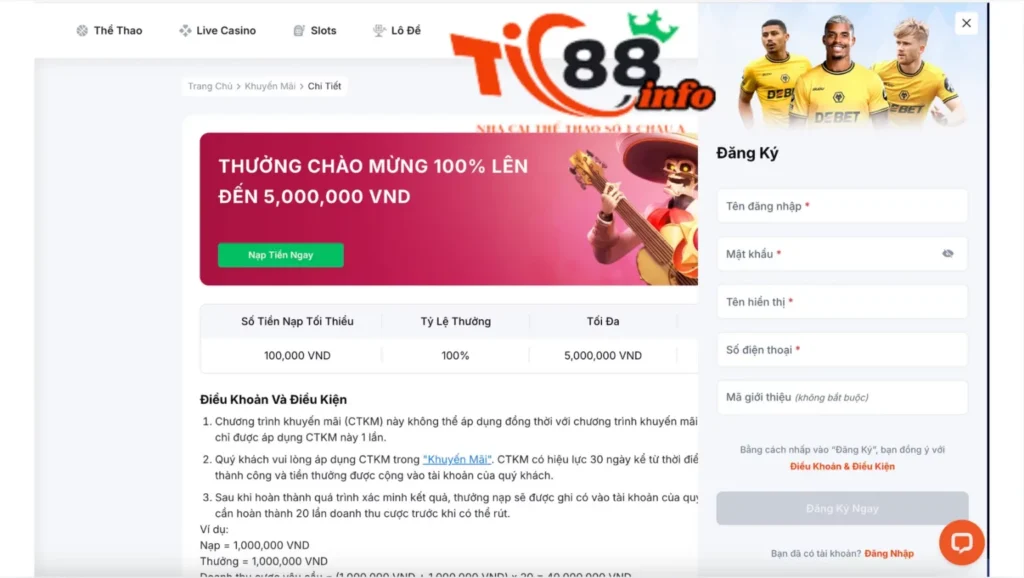 Các bước tham gia khuyến mãi Tic88