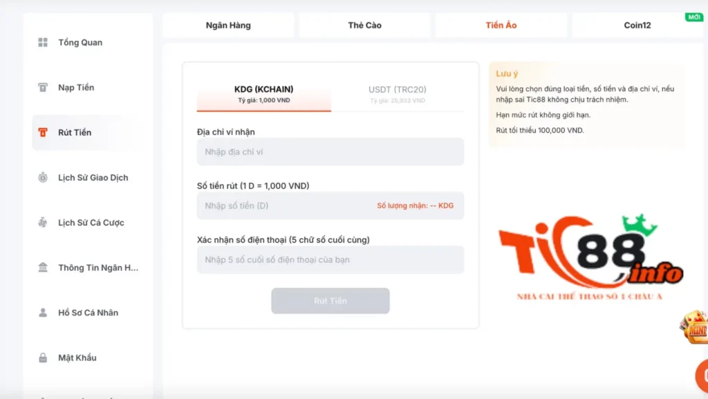 Hướng dẫn các bước rút tiền Tic88 về tài khoản nhanh chóng